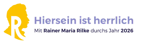 Quelle: Citykirche Karlsruhe gelber Rilkekopf mit einem stilisierten Buchstaben "R", dazu Schriftzug "Hiersein ist herrlich. Mit Rainer Maria Rilke durchs Jahr 2026"