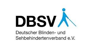 Logo Deutscher Blinden- und Sehbehindertenverband mit blauem Mensch mit Blindenstock