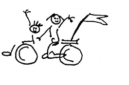 Logo Intakt zwei gezeichnete winkende Kinder auf einem Rolli-Fahrrad