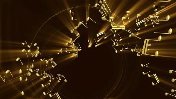 goldene Noten leuchten vor schwarzem Hintergrund